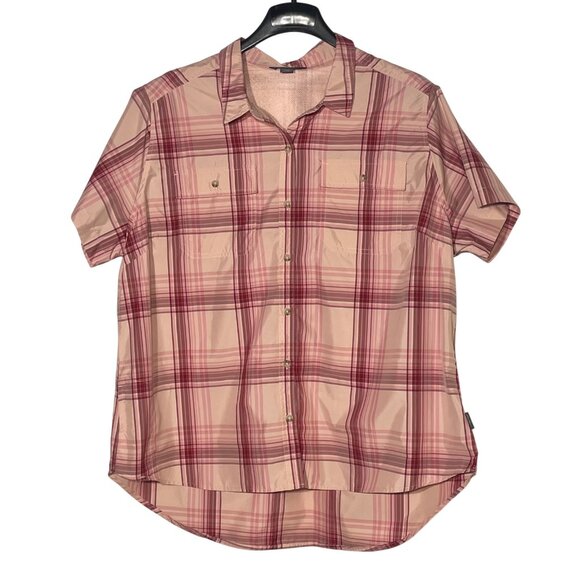 Eddie Bauer Plaid Button Down Nylon Top Blouse Pink Sz XXL Outdoor Gorpcore - Picture 1 of 6